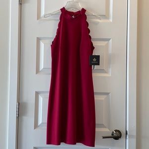 NWT Fortune & Ivy Burgundy Marina Scallop Detail Dress - S 33” halter w/ stretch